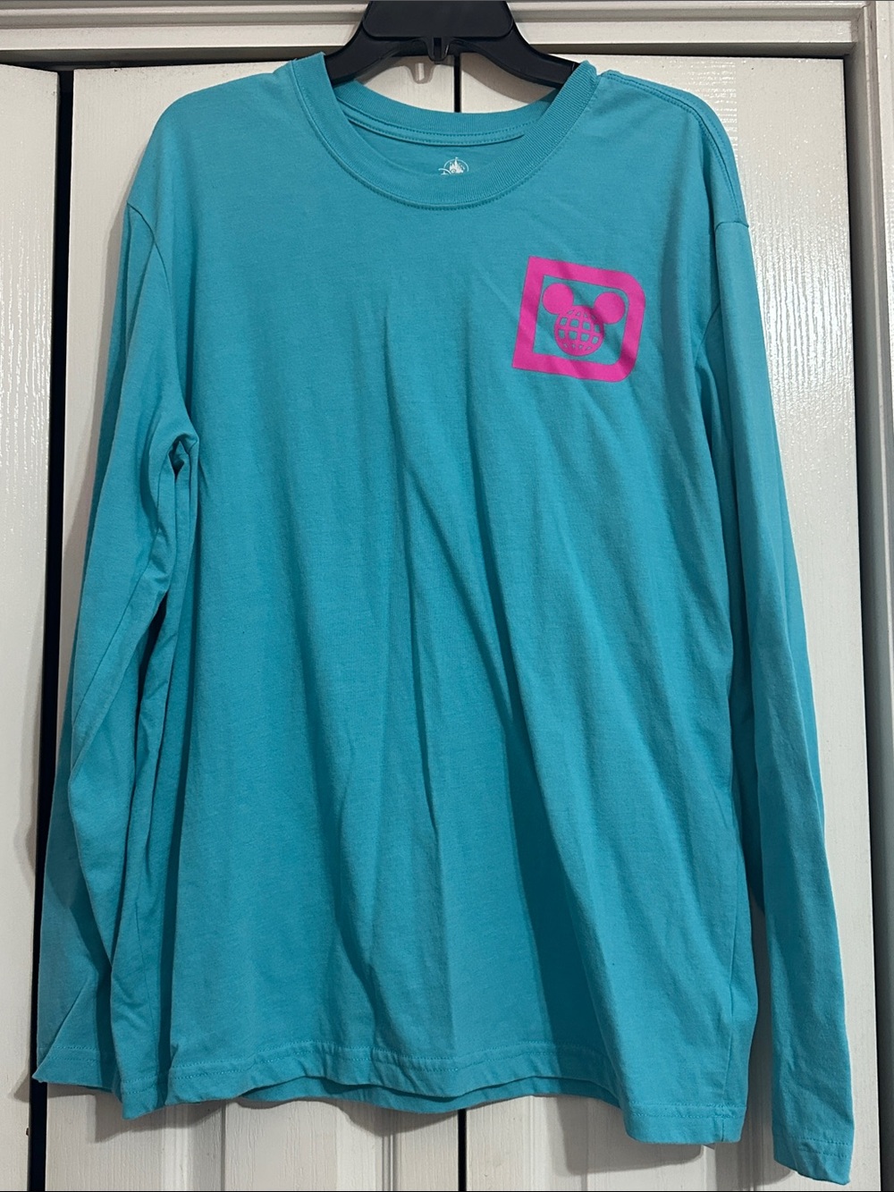 Disney Long-Sleeve Tee in Teal with Pink Logo